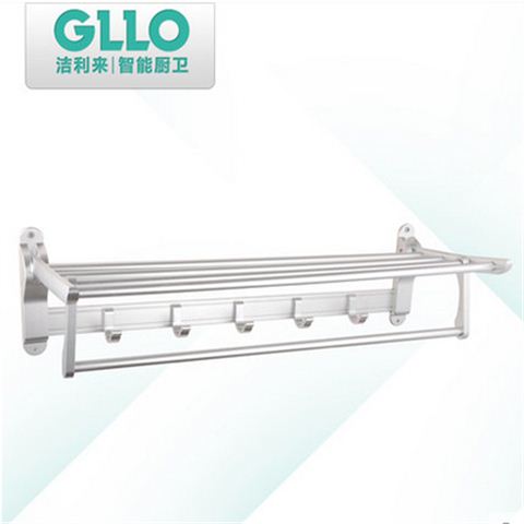 GLLO洁利来太空铝折叠浴巾架毛巾架毛巾置物架双色香槟金/贵宾白