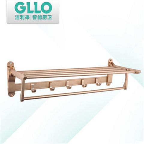 GLLO洁利来太空铝折叠浴巾架毛巾架毛巾置物架双色香槟金/贵宾白