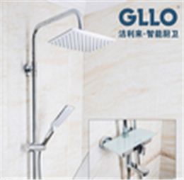 GLLO洁利来淋浴花洒套装 超大顶喷全铜卫浴带置物架托盘